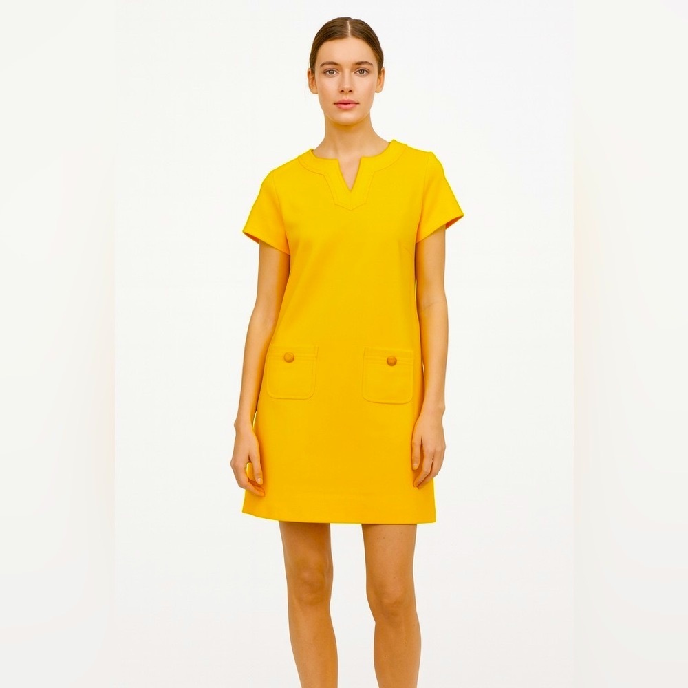 Talbots Yellow Sheath Dress Short Sleeve V-Neck, 10P